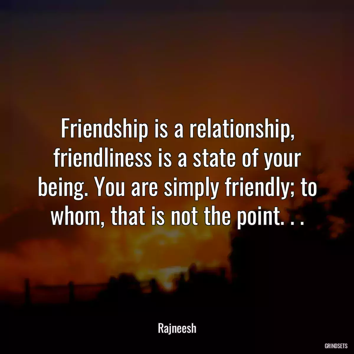 Friendship is a relationship, friendliness is a state of your being. You are simply friendly; to whom, that is not the point. . .