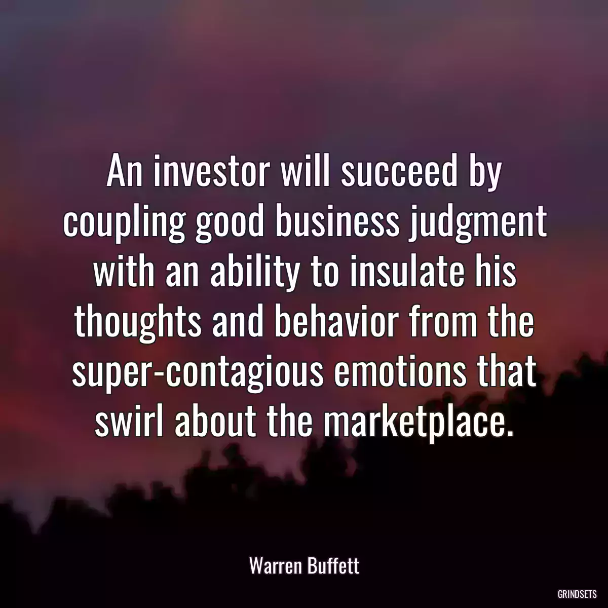 An investor will succeed by coupling good business judgment with an ability to insulate his thoughts and behavior from the super-contagious emotions that swirl about the marketplace.