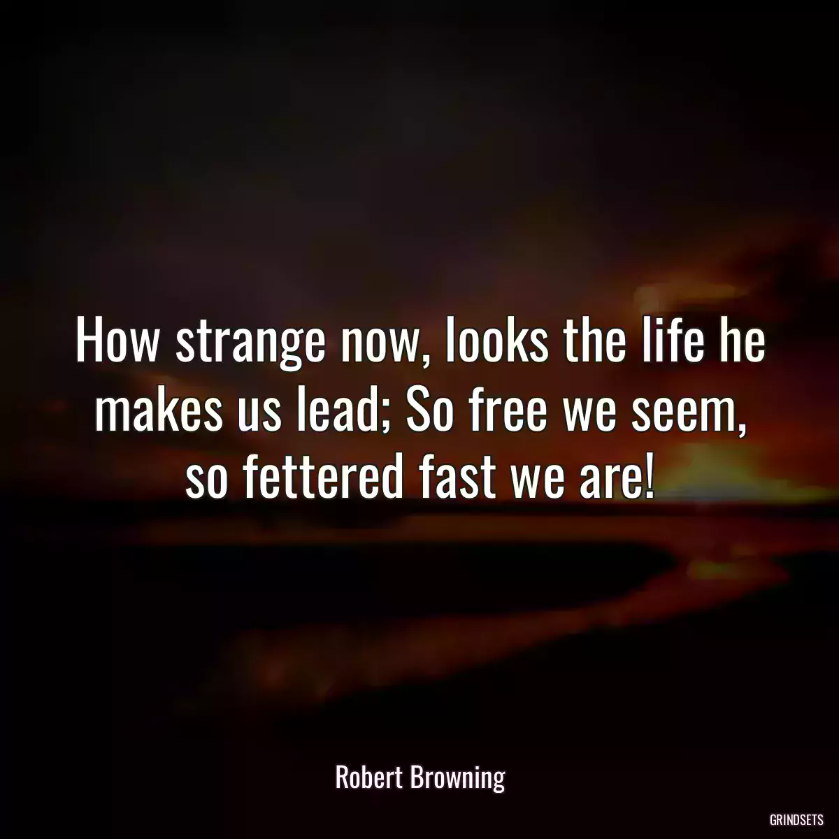 How strange now, looks the life he makes us lead; So free we seem, so fettered fast we are!