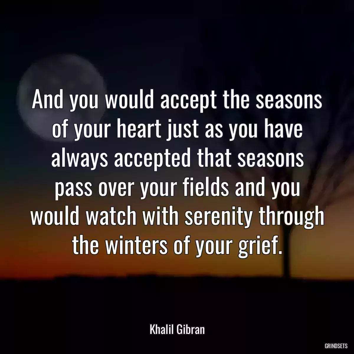 And you would accept the seasons of your heart just as you have always accepted that seasons pass over your fields and you would watch with serenity through the winters of your grief.