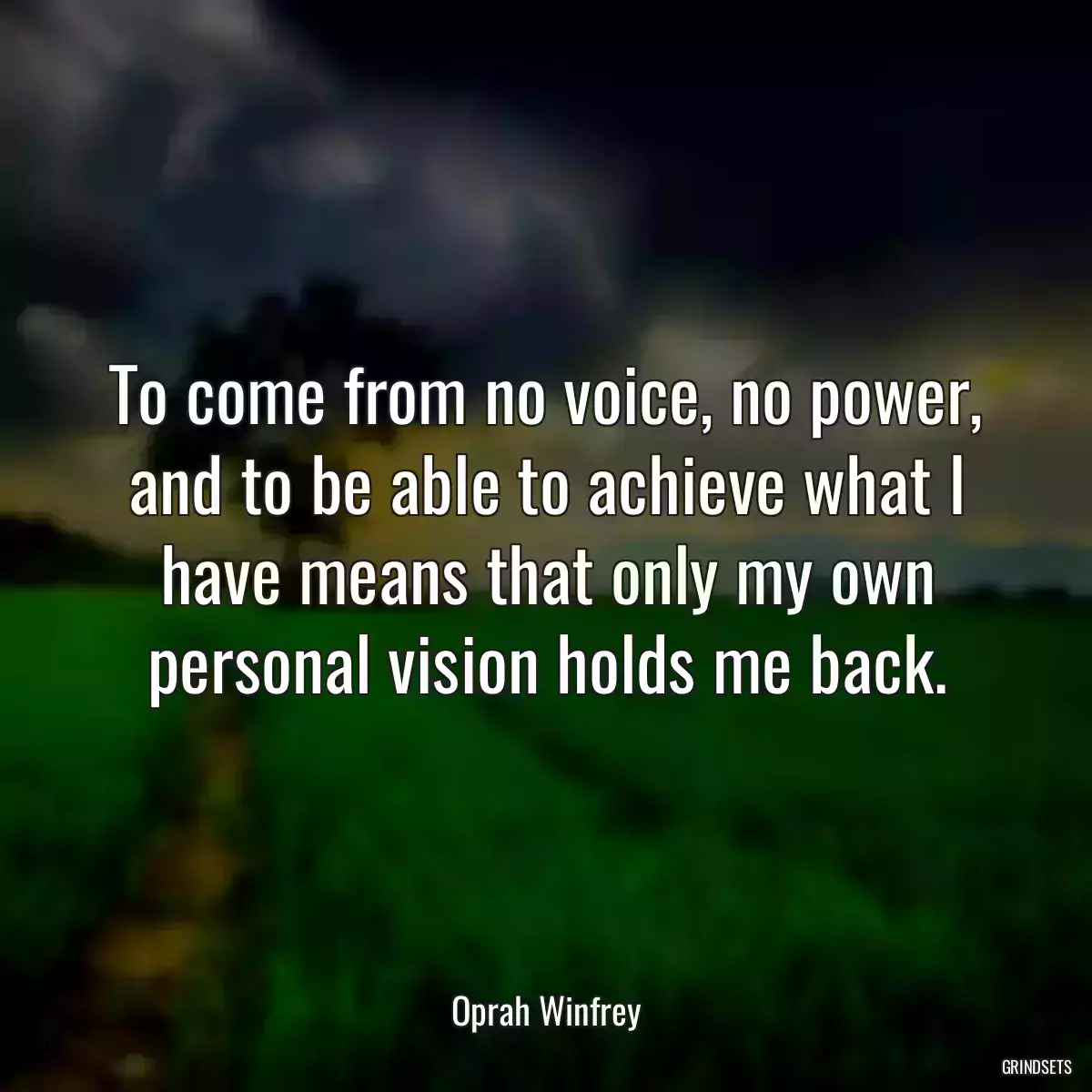 To come from no voice, no power, and to be able to achieve what I have means that only my own personal vision holds me back.