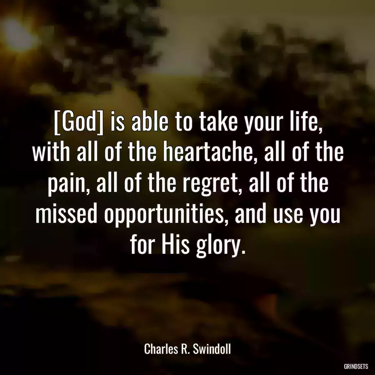 [God] is able to take your life, with all of the heartache, all of the pain, all of the regret, all of the missed opportunities, and use you for His glory.