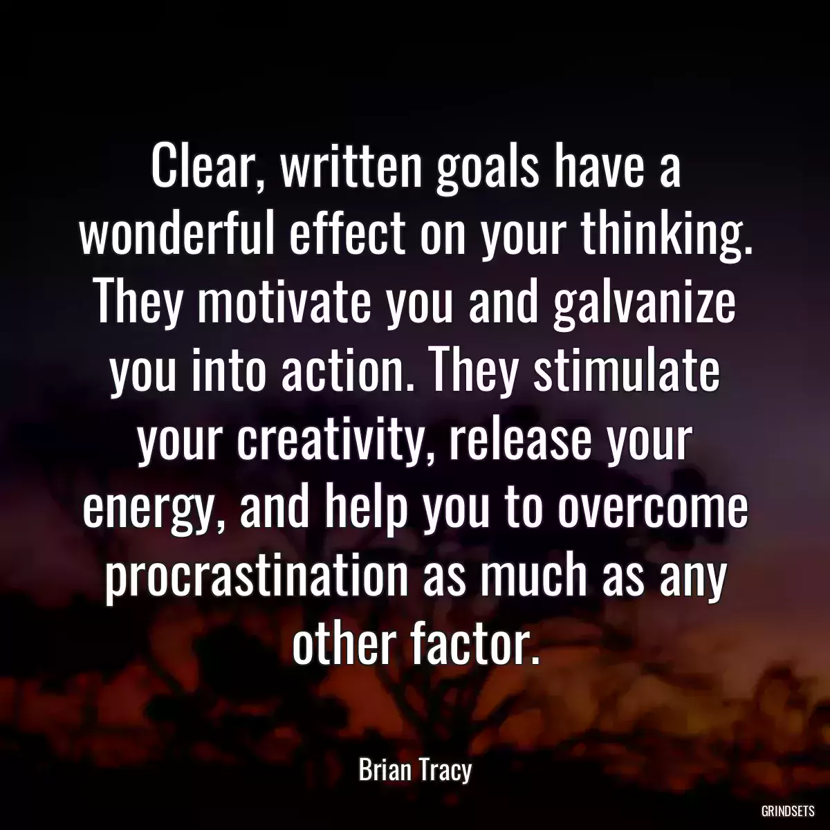 Clear, written goals have a wonderful effect on your thinking. They motivate you and galvanize you into action. They stimulate your creativity, release your energy, and help you to overcome procrastination as much as any other factor.