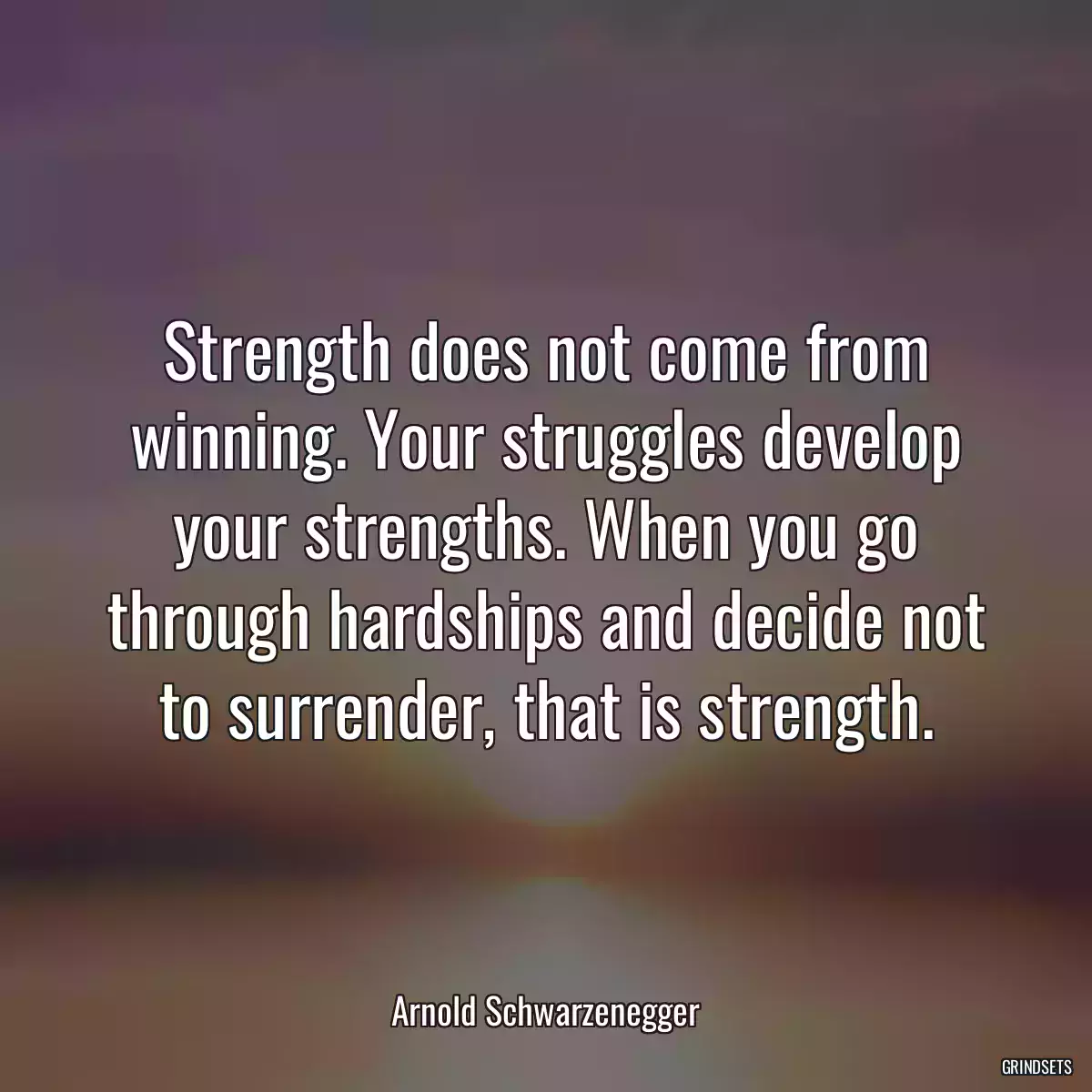 Strength does not come from winning. Your struggles develop your strengths. When you go through hardships and decide not to surrender, that is strength.