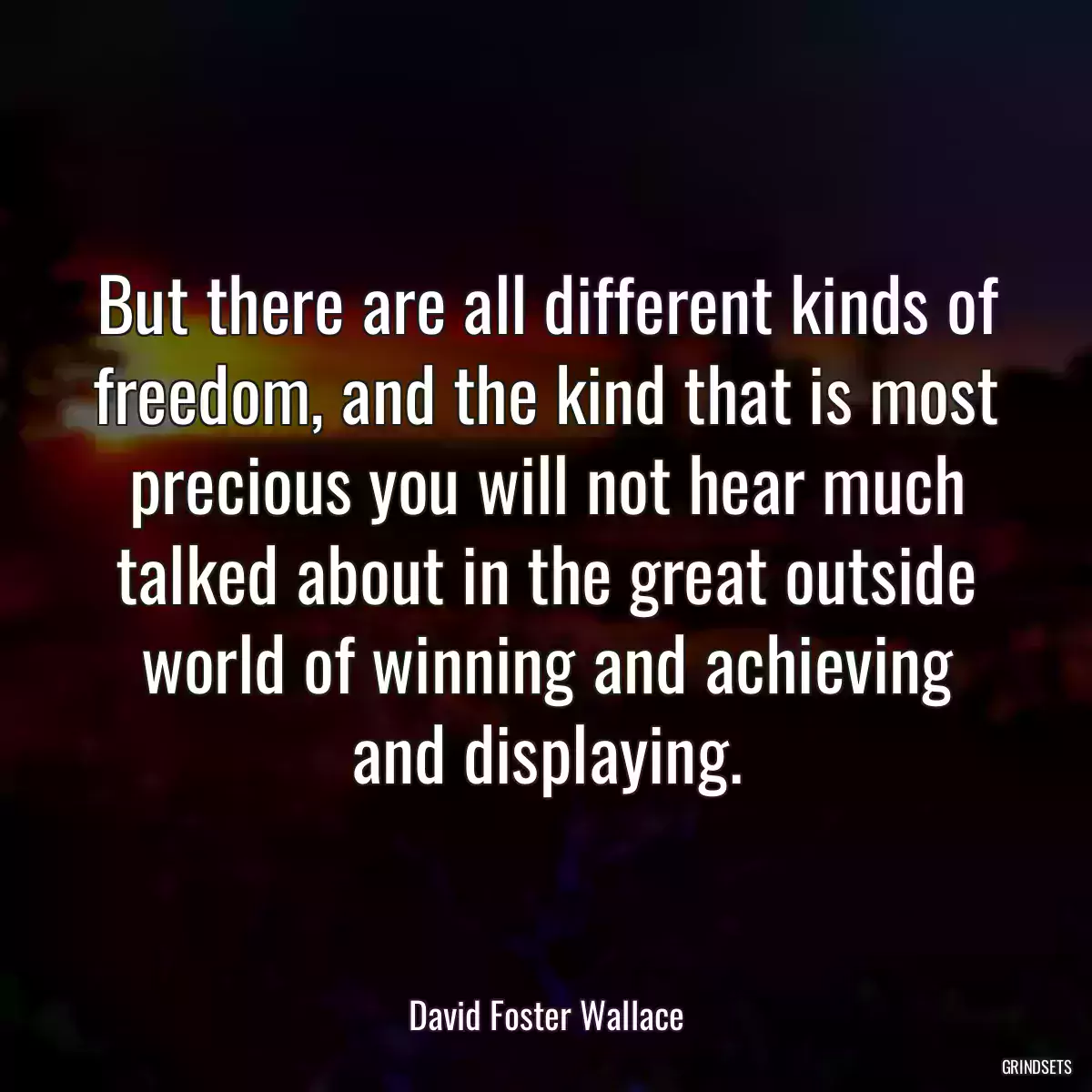 But there are all different kinds of freedom, and the kind that is most precious you will not hear much talked about in the great outside world of winning and achieving and displaying.