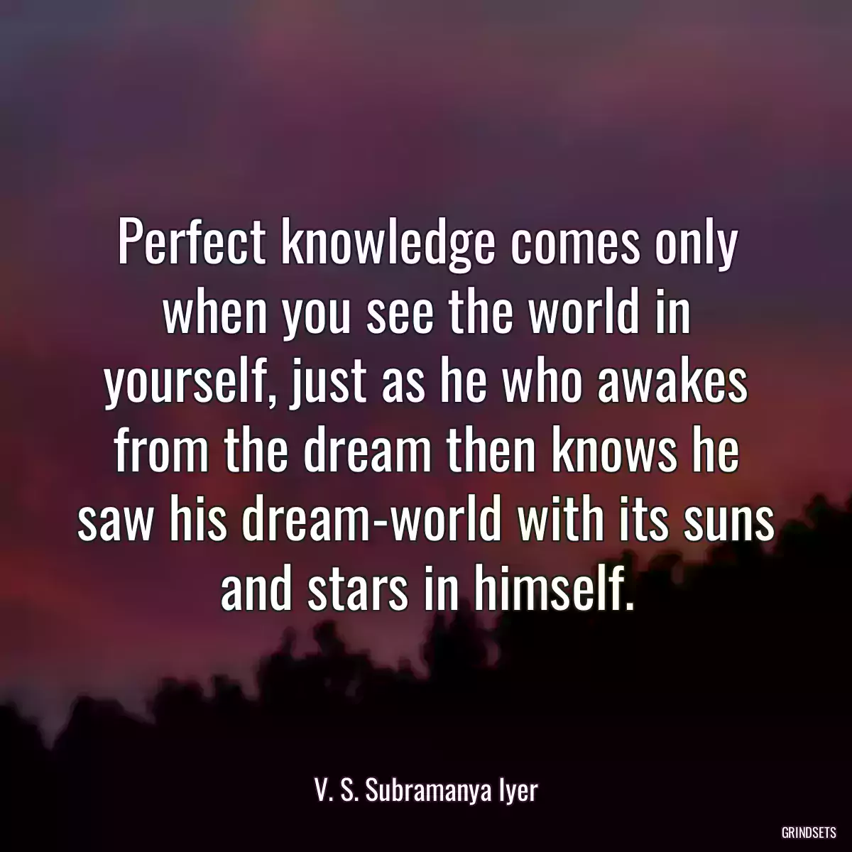 Perfect knowledge comes only when you see the world in yourself, just as he who awakes from the dream then knows he saw his dream-world with its suns and stars in himself.