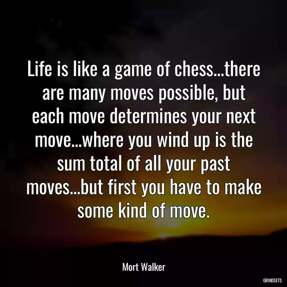 Life is like a game of chess...there are many moves possible, but each move determines your next move...where you wind up is the sum total of all your past moves...but first you have to make some kind of move.