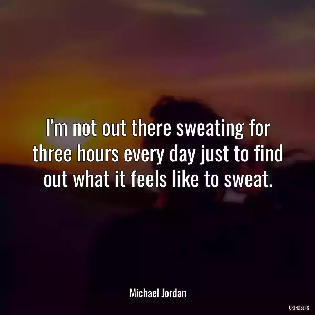 I\'m not out there sweating for three hours every day just to find out what it feels like to sweat.