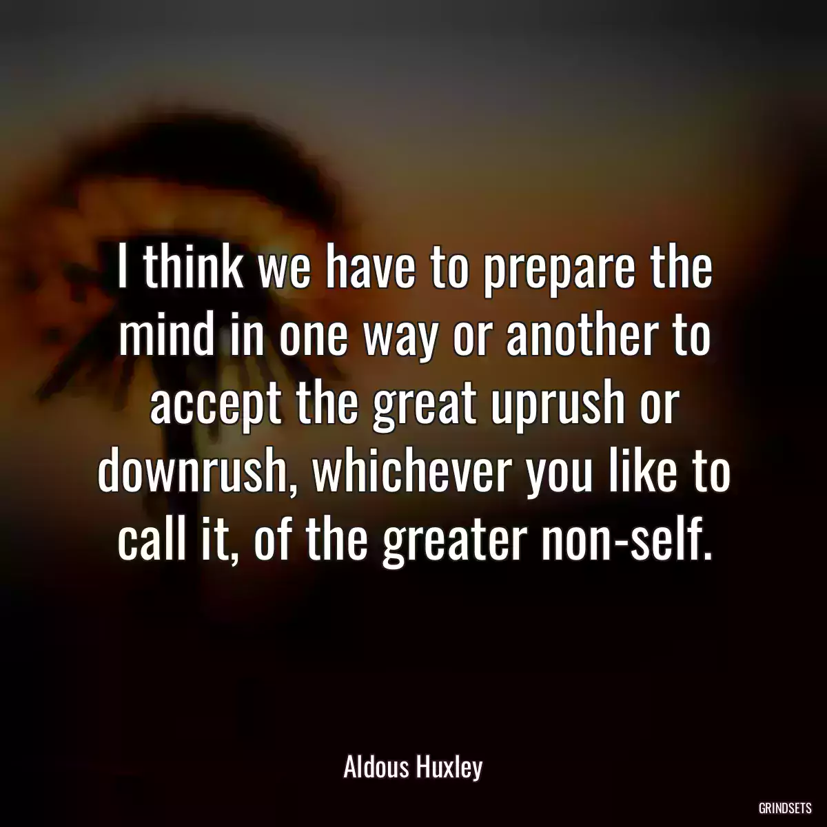 I think we have to prepare the mind in one way or another to accept the great uprush or downrush, whichever you like to call it, of the greater non-self.