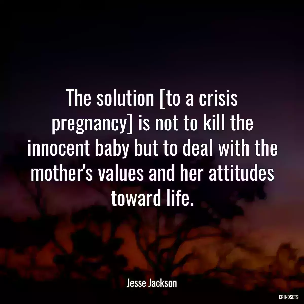 The solution [to a crisis pregnancy] is not to kill the innocent baby but to deal with the mother\'s values and her attitudes toward life.