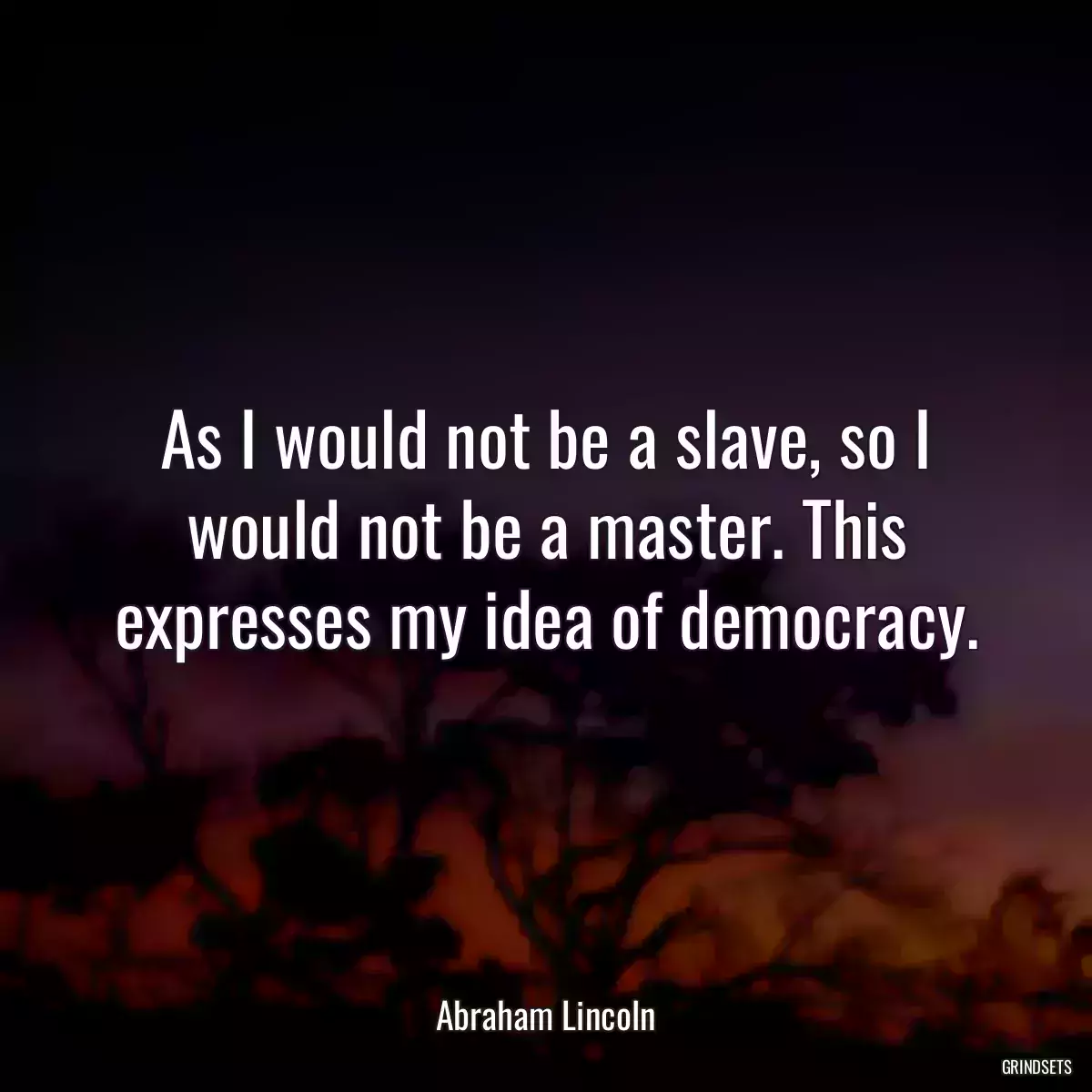 As I would not be a slave, so I would not be a master. This expresses my idea of democracy.