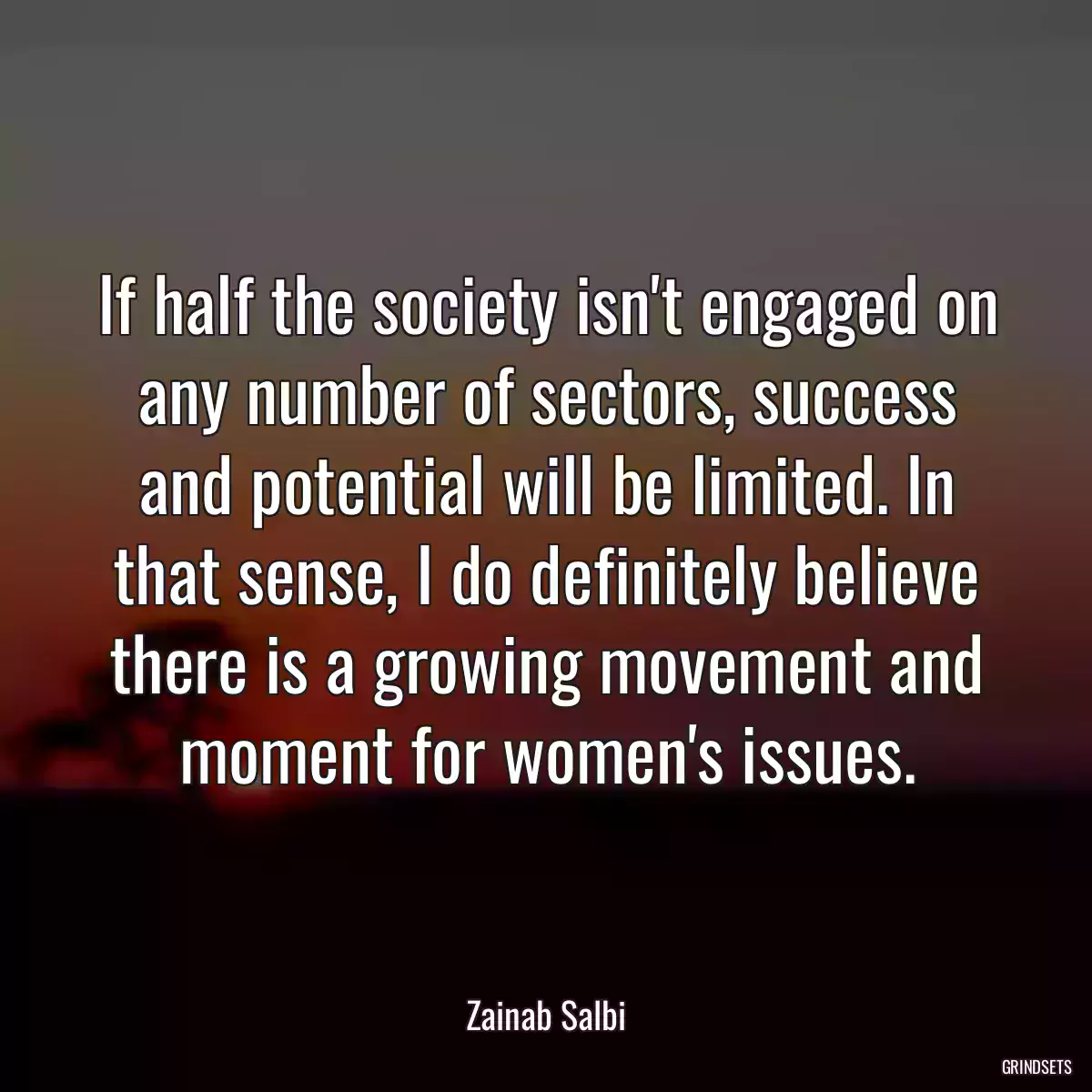 If half the society isn\'t engaged on any number of sectors, success and potential will be limited. In that sense, I do definitely believe there is a growing movement and moment for women\'s issues.