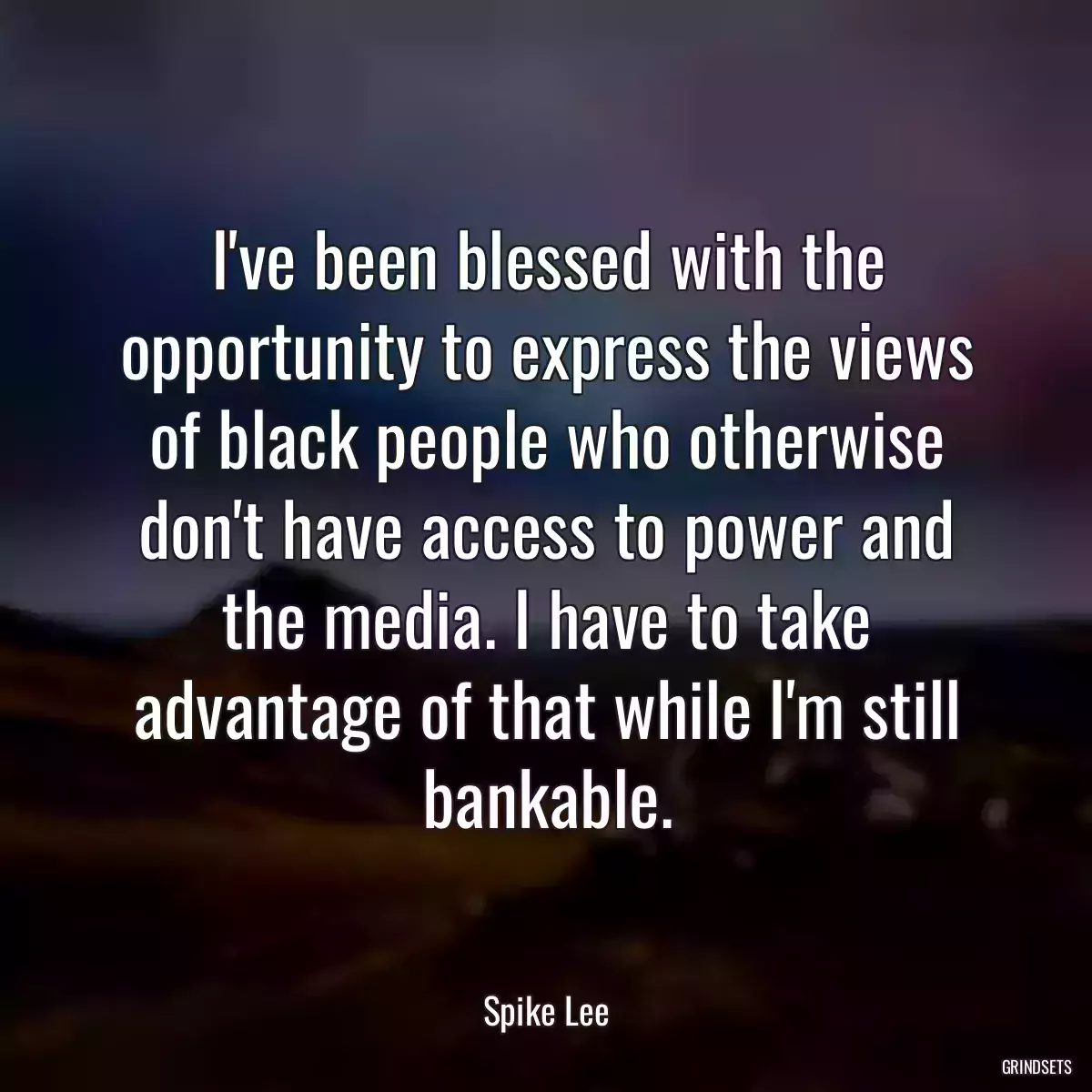 I\'ve been blessed with the opportunity to express the views of black people who otherwise don\'t have access to power and the media. I have to take advantage of that while I\'m still bankable.