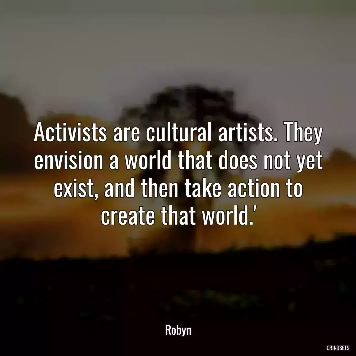 Activists are cultural artists. They envision a world that does not yet exist, and then take action to create that world.\'