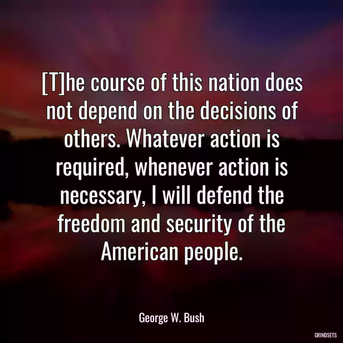 [T]he course of this nation does not depend on the decisions of others. Whatever action is required, whenever action is necessary, I will defend the freedom and security of the American people.