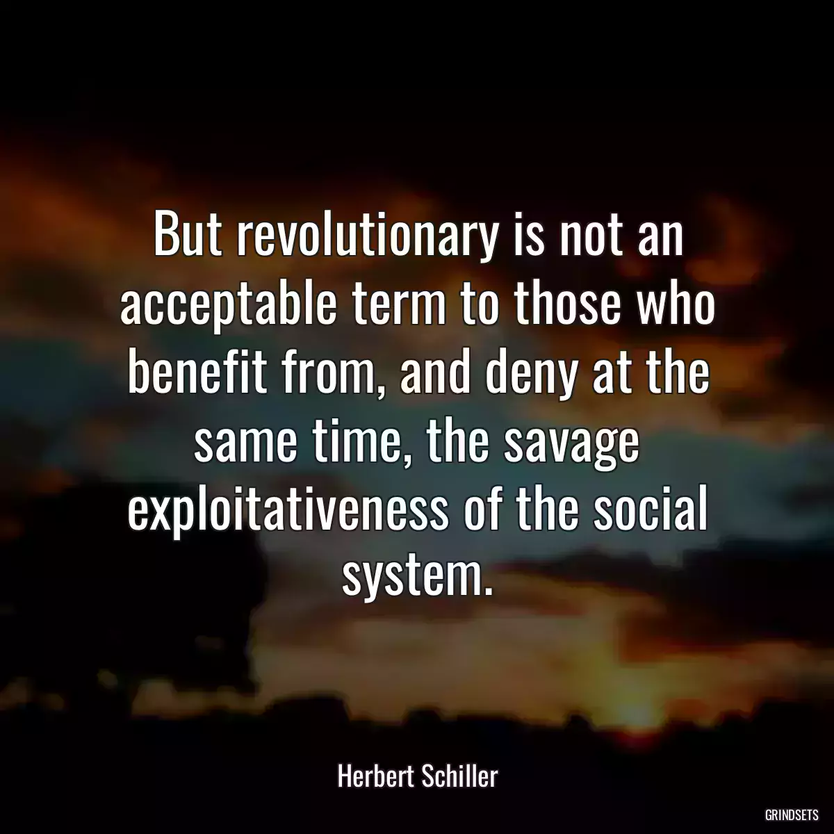 But revolutionary is not an acceptable term to those who benefit from, and deny at the same time, the savage exploitativeness of the social system.