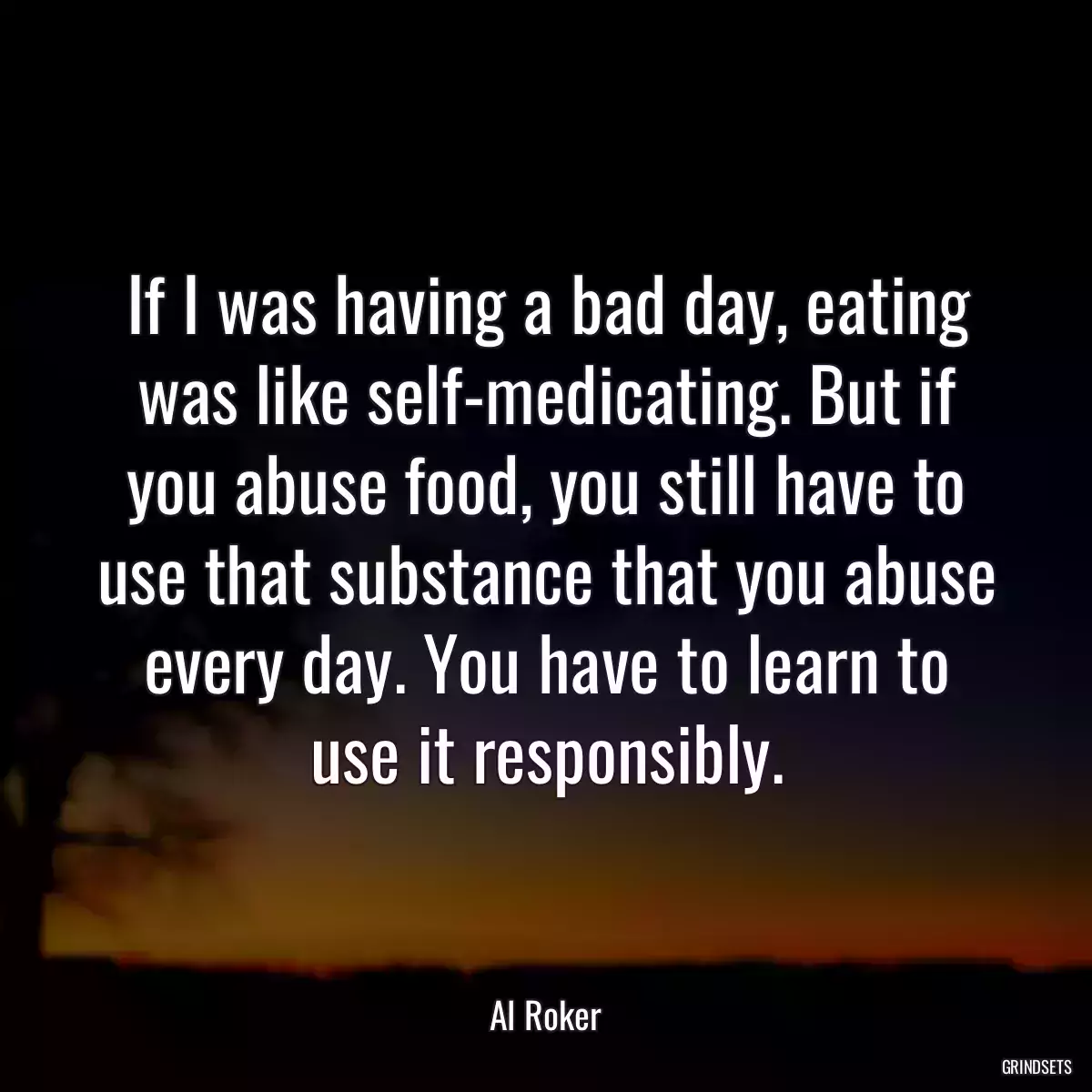 If I was having a bad day, eating was like self-medicating. But if you abuse food, you still have to use that substance that you abuse every day. You have to learn to use it responsibly.