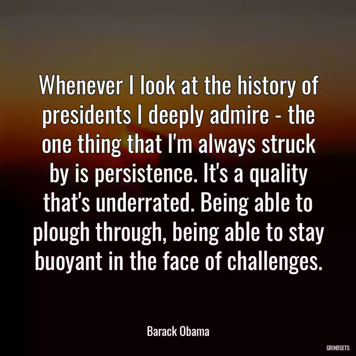 Whenever I look at the history of presidents I deeply admire - the one thing that I\'m always struck by is persistence. It\'s a quality that\'s underrated. Being able to plough through, being able to stay buoyant in the face of challenges.