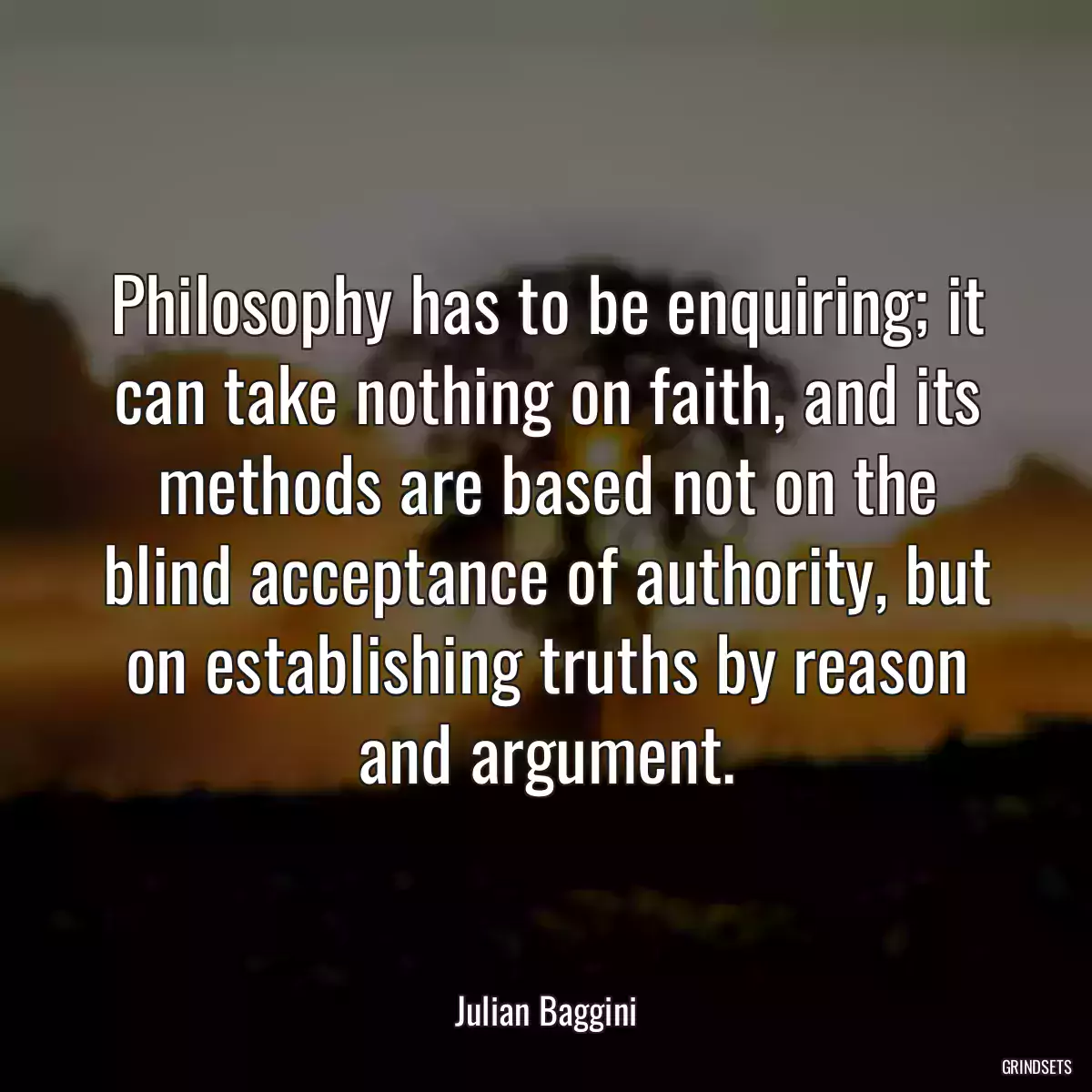 Philosophy has to be enquiring; it can take nothing on faith, and its methods are based not on the blind acceptance of authority, but on establishing truths by reason and argument.