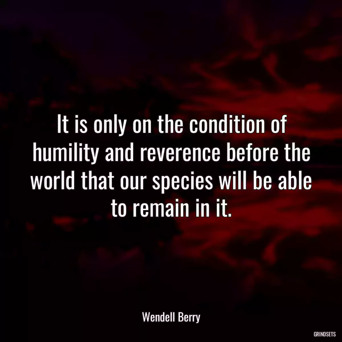 It is only on the condition of humility and reverence before the world that our species will be able to remain in it.