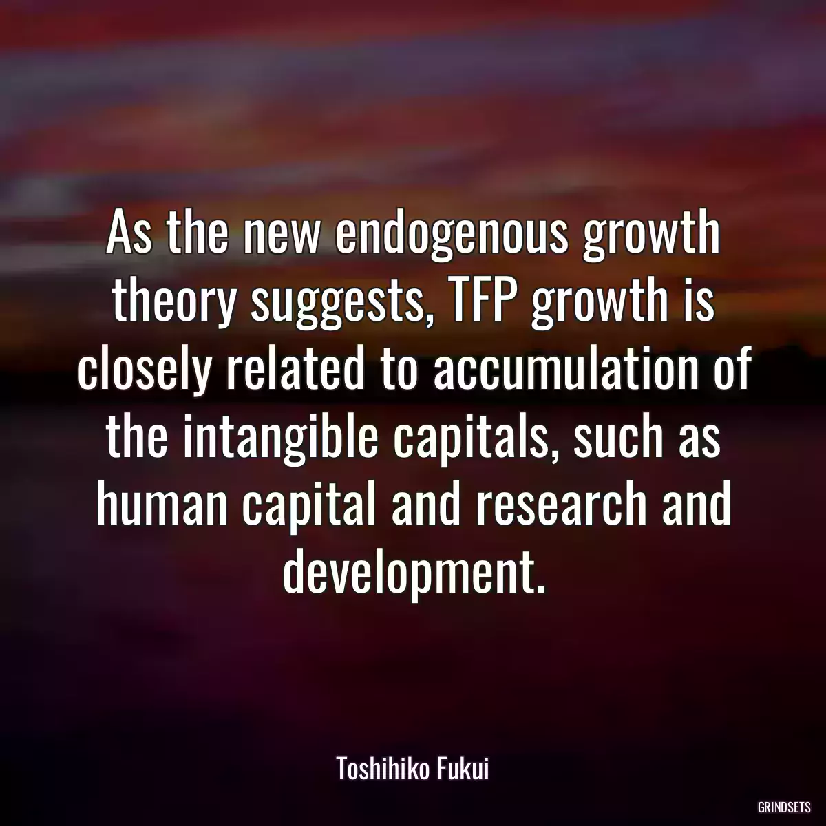 As the new endogenous growth theory suggests, TFP growth is closely related to accumulation of the intangible capitals, such as human capital and research and development.