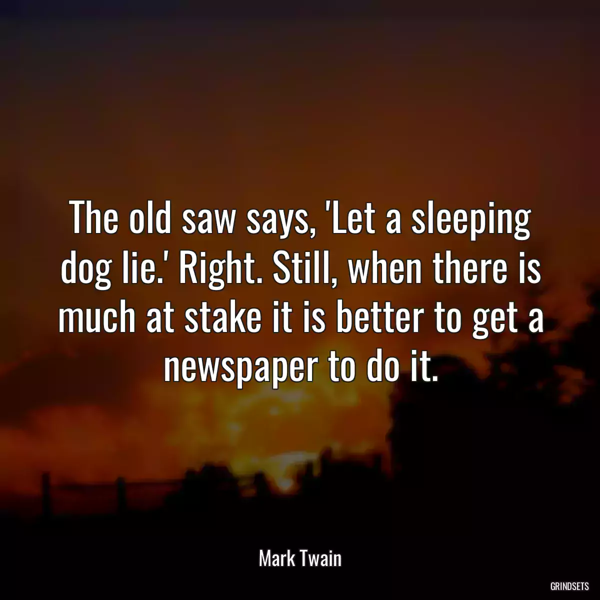 The old saw says, \'Let a sleeping dog lie.\' Right. Still, when there is much at stake it is better to get a newspaper to do it.