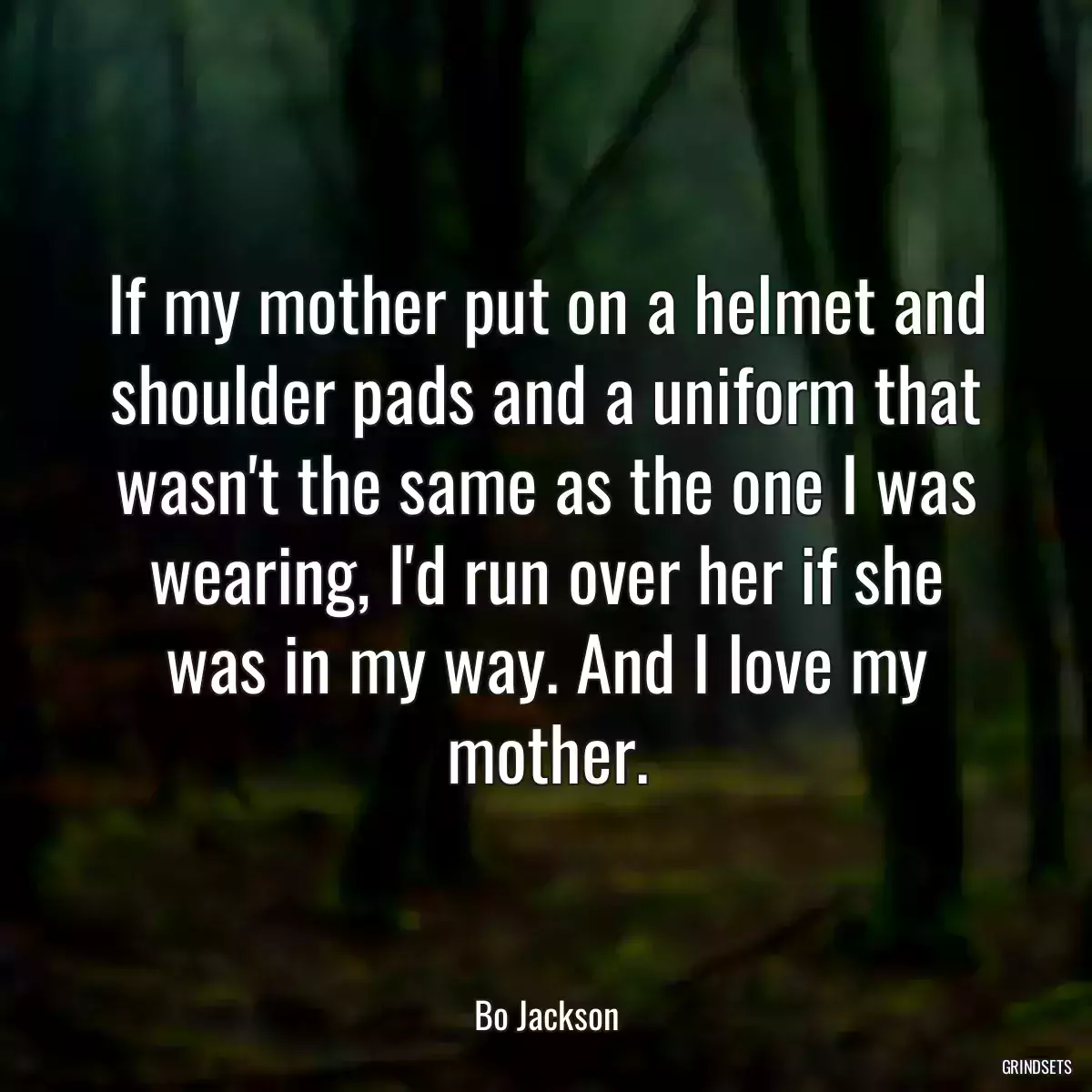 If my mother put on a helmet and shoulder pads and a uniform that wasn\'t the same as the one I was wearing, I\'d run over her if she was in my way. And I love my mother.