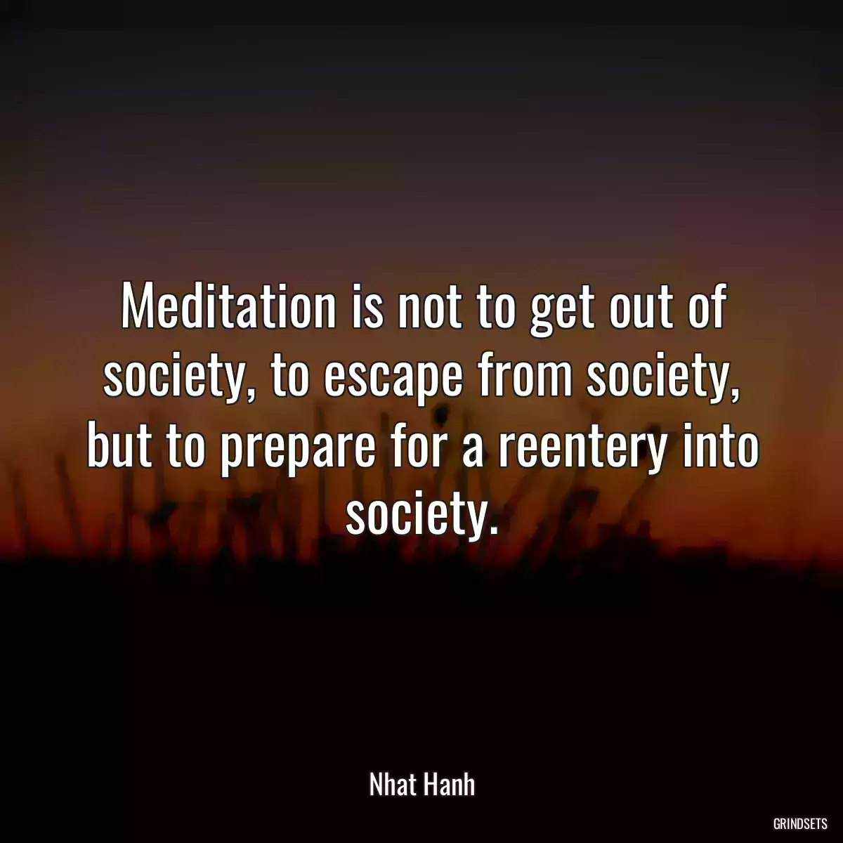 Meditation is not to get out of society, to escape from society, but to prepare for a reentery into society.