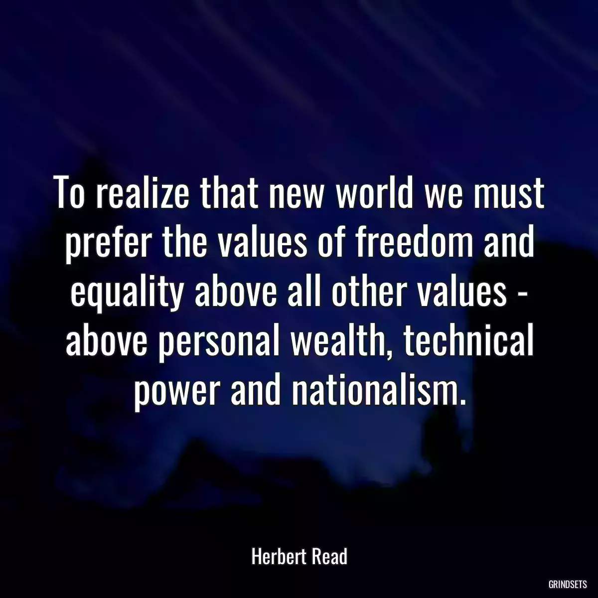 To realize that new world we must prefer the values of freedom and equality above all other values - above personal wealth, technical power and nationalism.