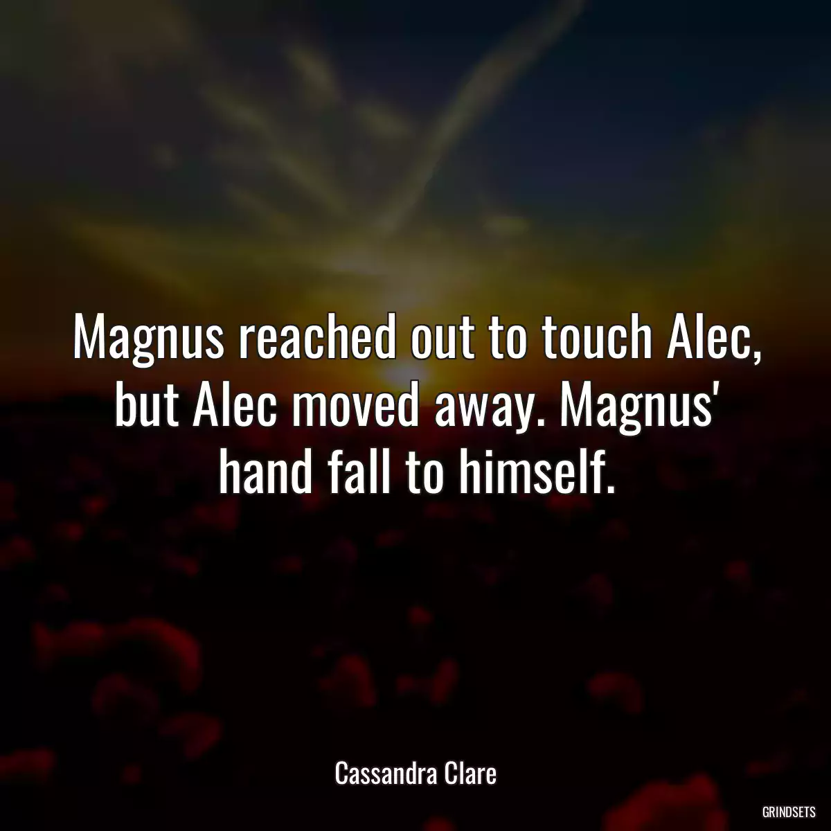 Magnus reached out to touch Alec, but Alec moved away. Magnus\' hand fall to himself.