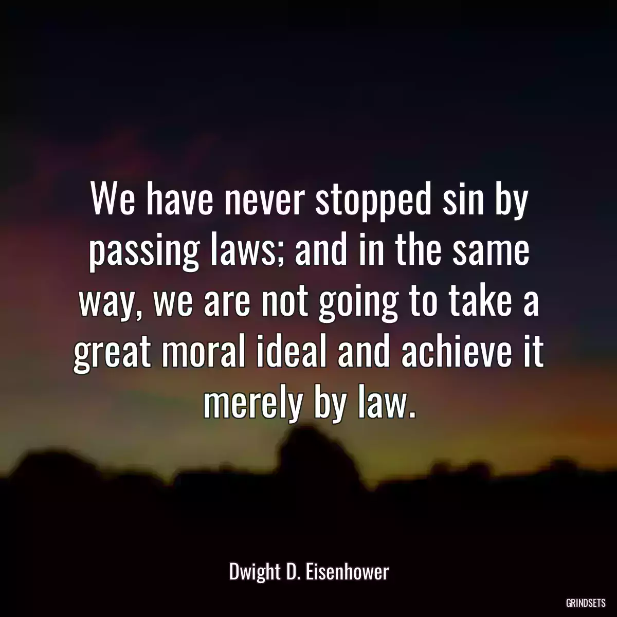 We have never stopped sin by passing laws; and in the same way, we are not going to take a great moral ideal and achieve it merely by law.