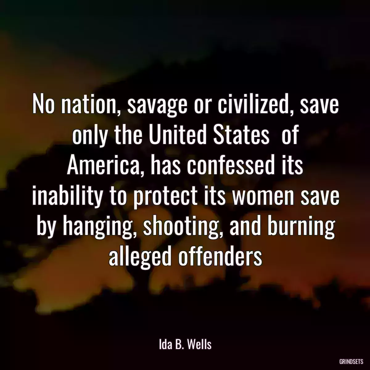 No nation, savage or civilized, save only the United States  of America, has confessed its inability to protect its women save by hanging, shooting, and burning alleged offenders