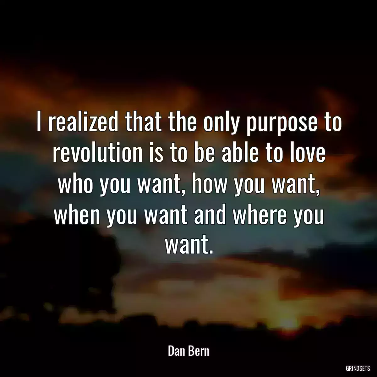 I realized that the only purpose to revolution is to be able to love who you want, how you want, when you want and where you want.