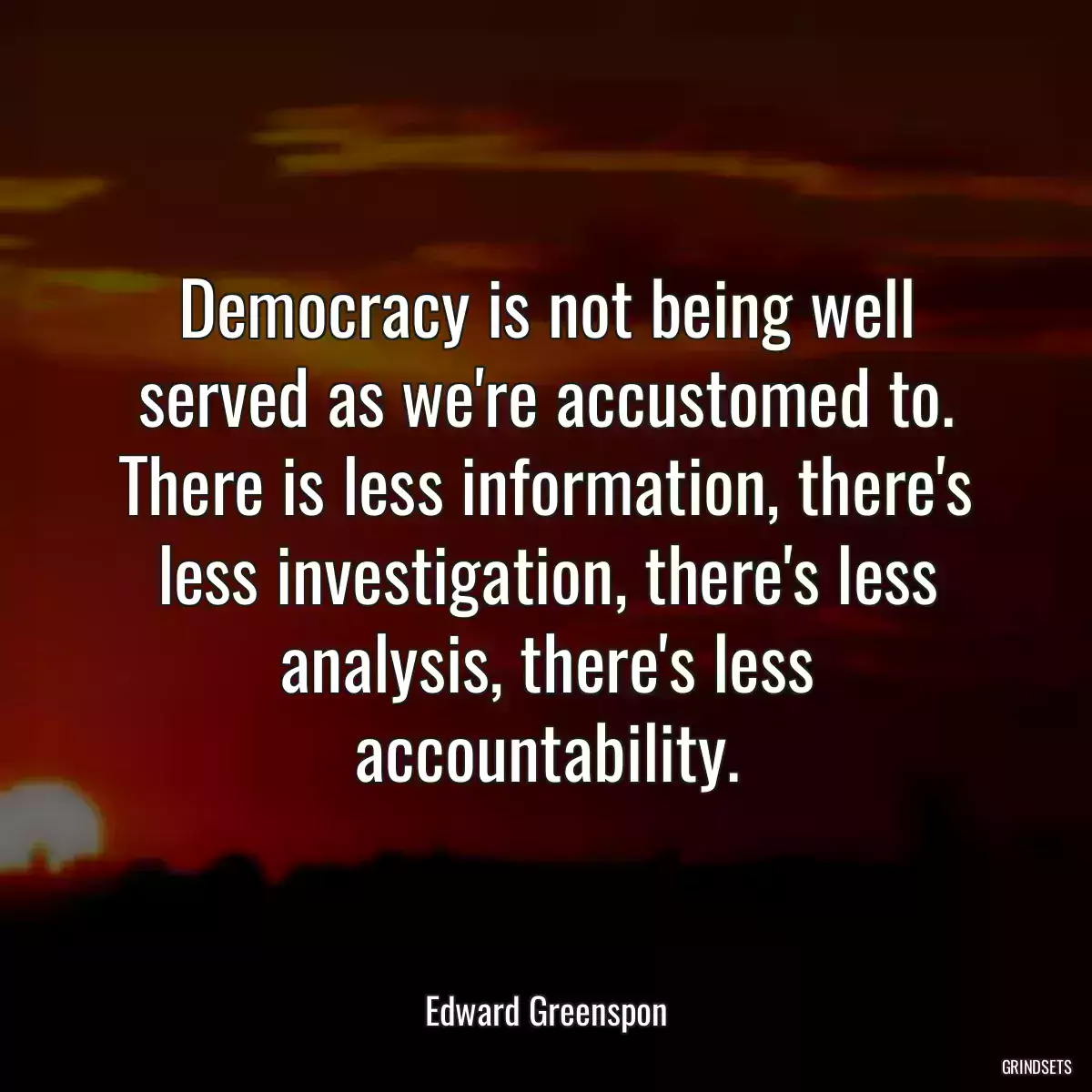 Democracy is not being well served as we\'re accustomed to. There is less information, there\'s less investigation, there\'s less analysis, there\'s less accountability.