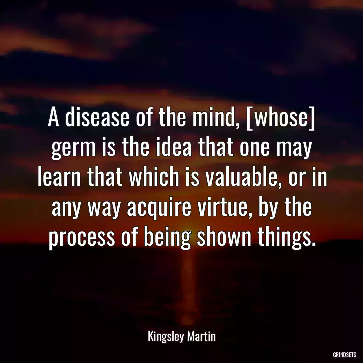 A disease of the mind, [whose] germ is the idea that one may learn that which is valuable, or in any way acquire virtue, by the process of being shown things.