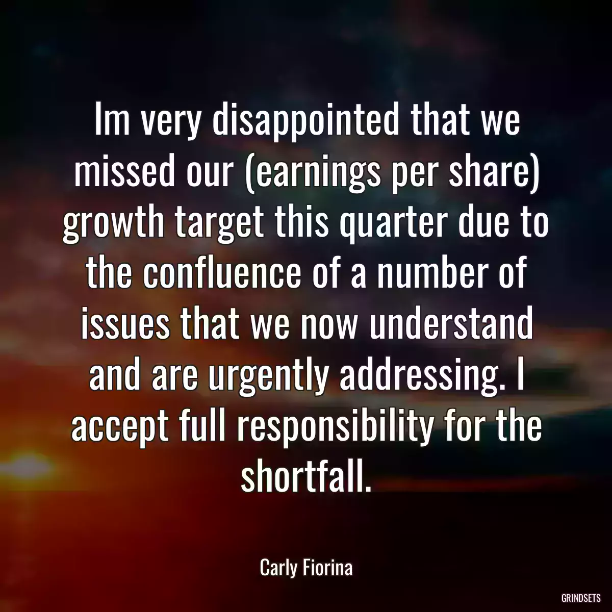 Im very disappointed that we missed our (earnings per share) growth target this quarter due to the confluence of a number of issues that we now understand and are urgently addressing. I accept full responsibility for the shortfall.