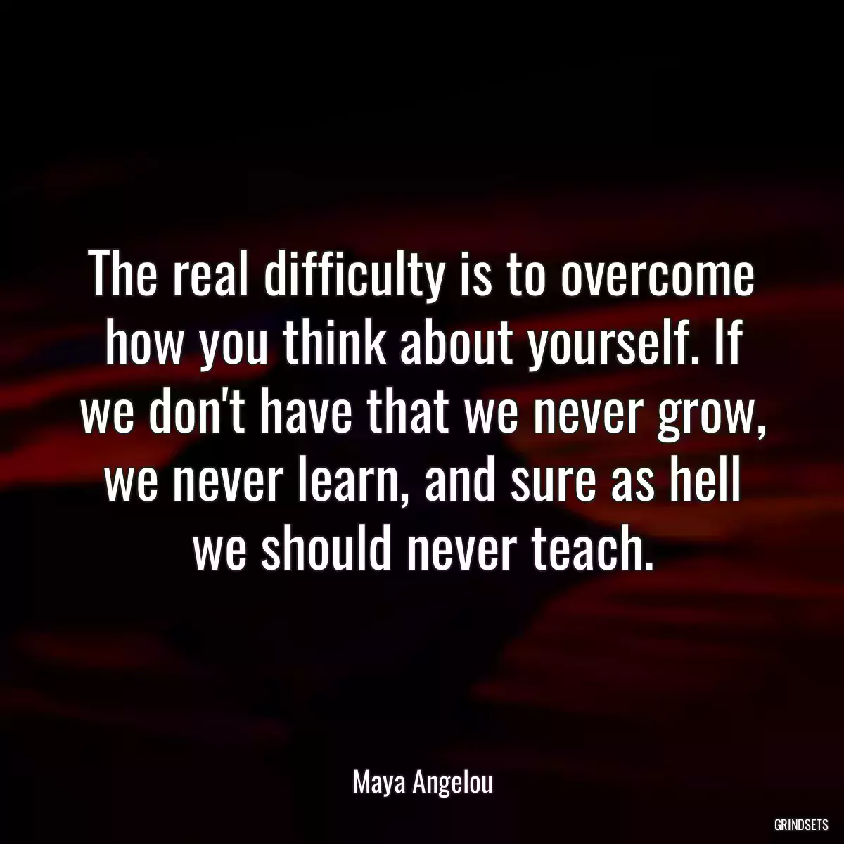 The real difficulty is to overcome how you think about yourself. If we don\'t have that we never grow, we never learn, and sure as hell we should never teach.