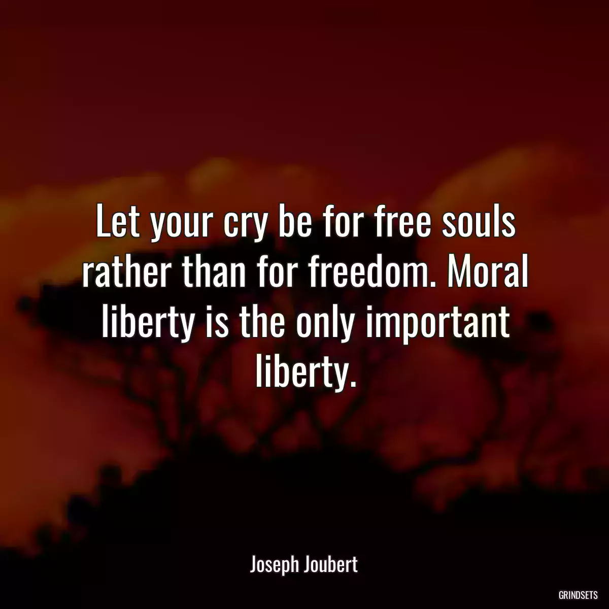 Let your cry be for free souls rather than for freedom. Moral liberty is the only important liberty.