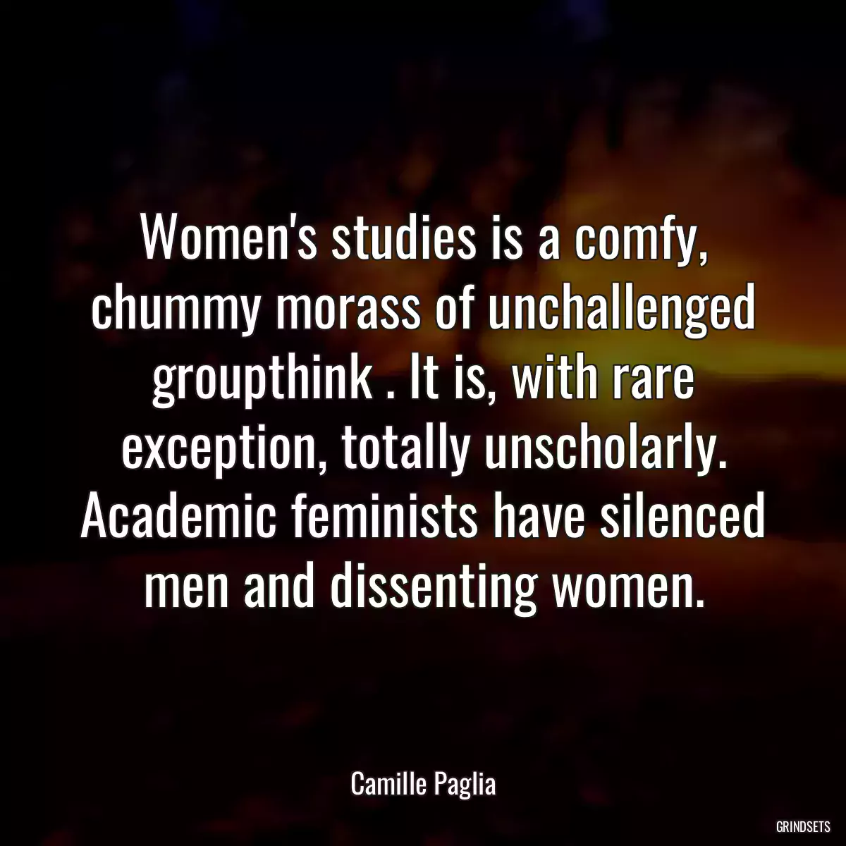 Women\'s studies is a comfy, chummy morass of unchallenged groupthink . It is, with rare exception, totally unscholarly. Academic feminists have silenced men and dissenting women.