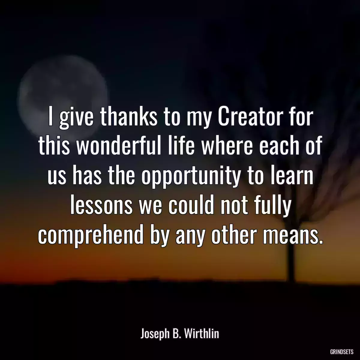 I give thanks to my Creator for this wonderful life where each of us has the opportunity to learn lessons we could not fully comprehend by any other means.