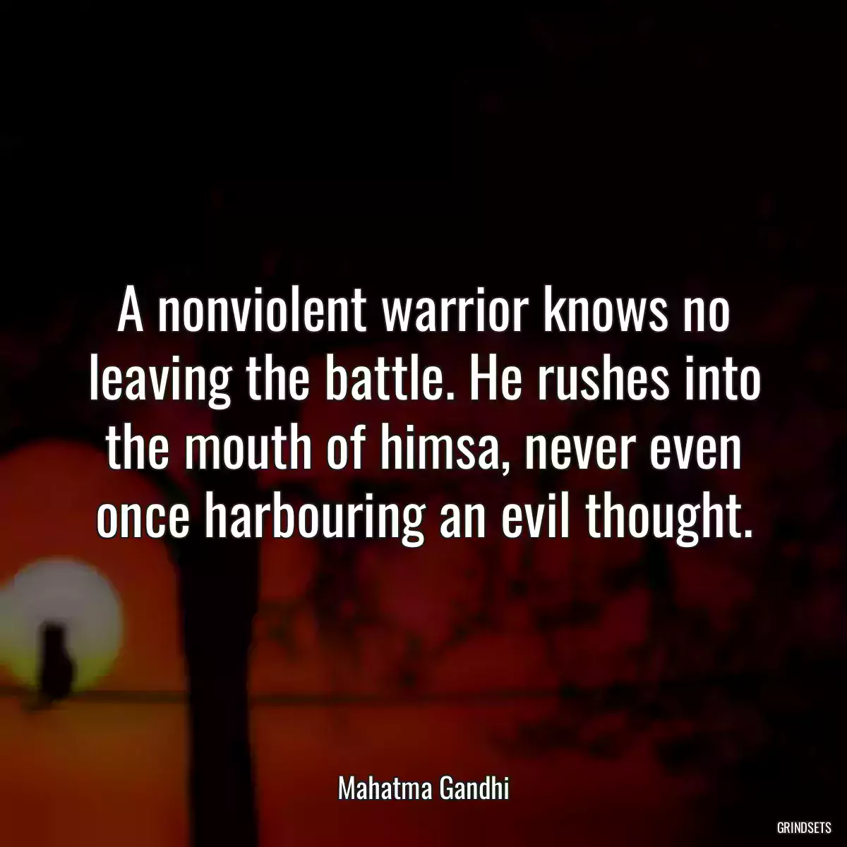 A nonviolent warrior knows no leaving the battle. He rushes into the mouth of himsa, never even once harbouring an evil thought.