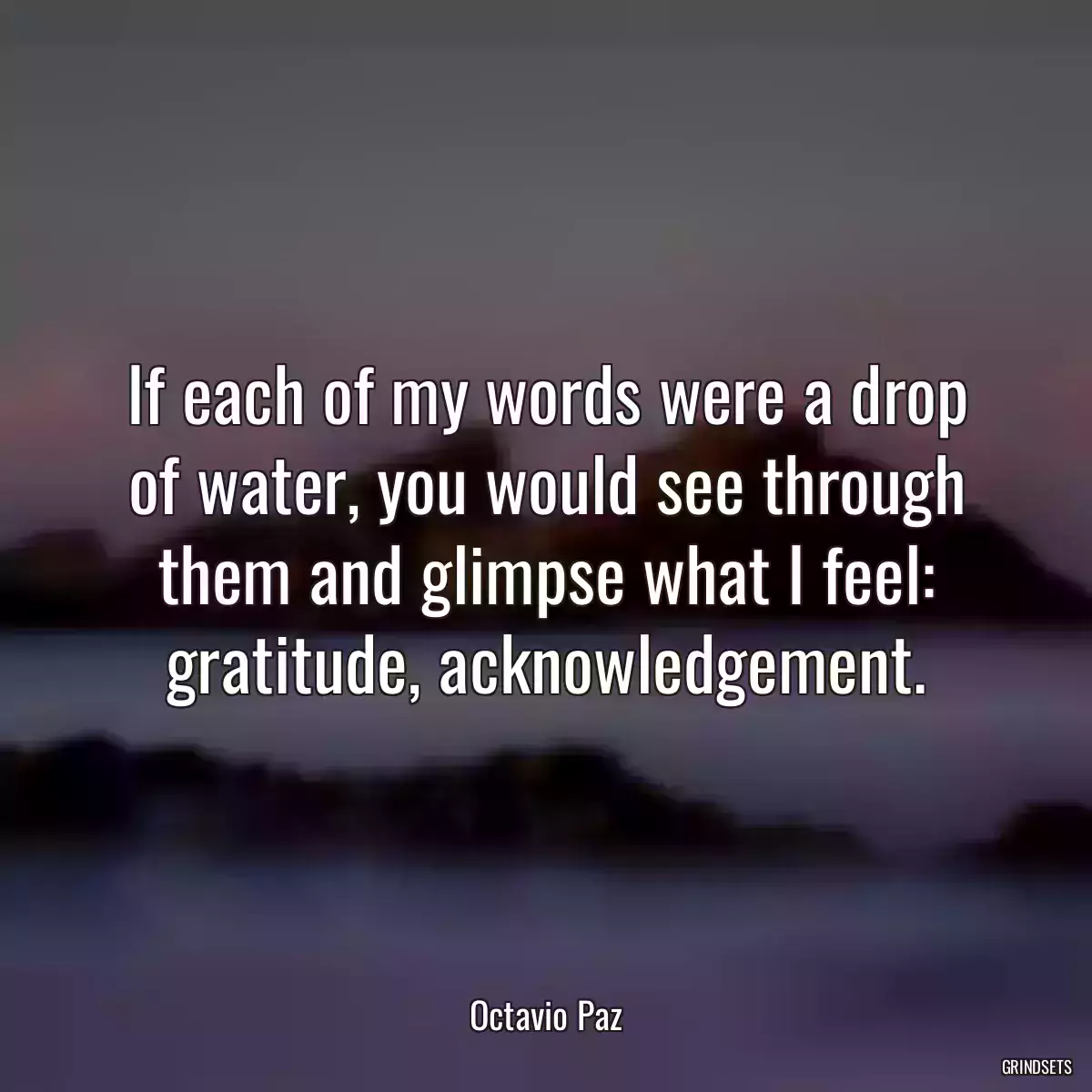 If each of my words were a drop of water, you would see through them and glimpse what I feel: gratitude, acknowledgement.