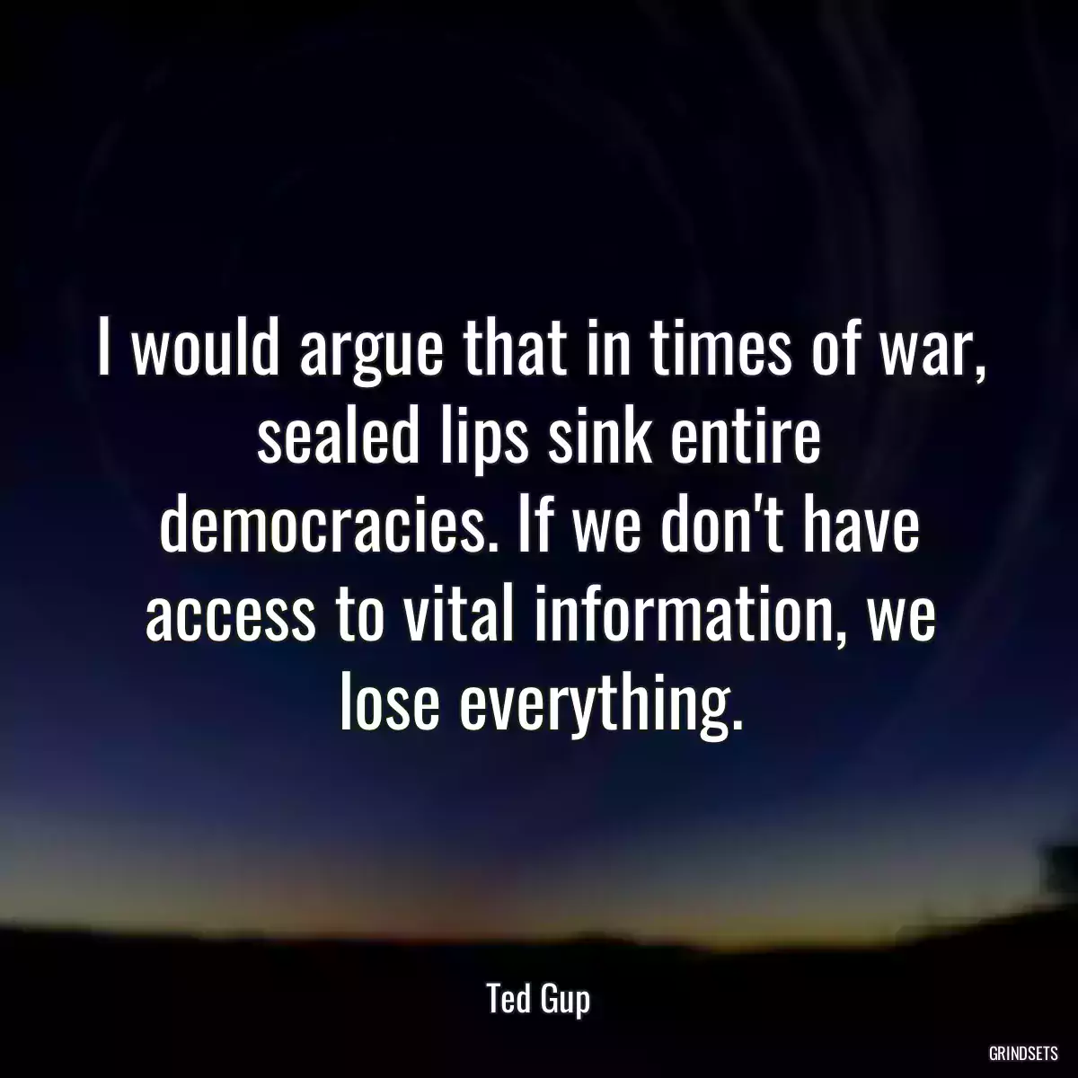 I would argue that in times of war, sealed lips sink entire democracies. If we don\'t have access to vital information, we lose everything.