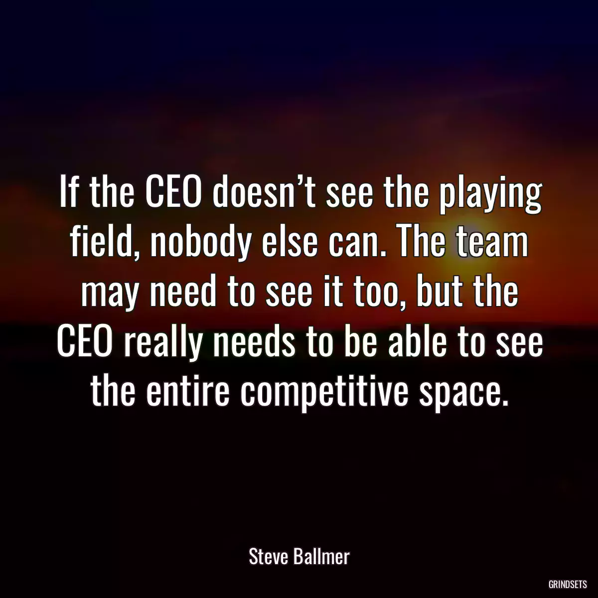 If the CEO doesn’t see the playing field, nobody else can. The team may need to see it too, but the CEO really needs to be able to see the entire competitive space.