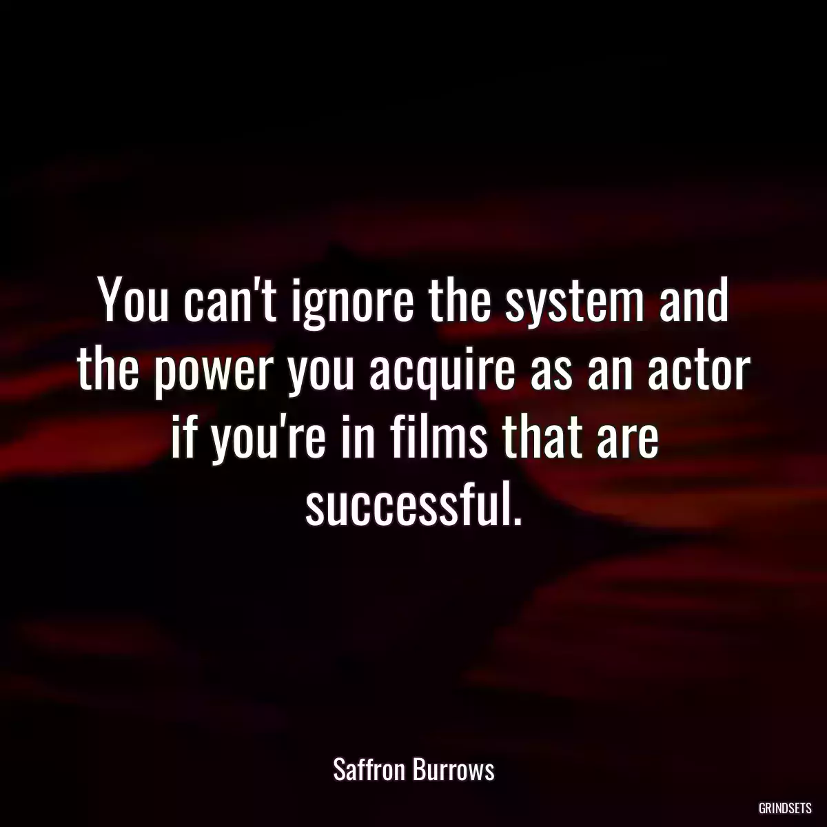You can\'t ignore the system and the power you acquire as an actor if you\'re in films that are successful.