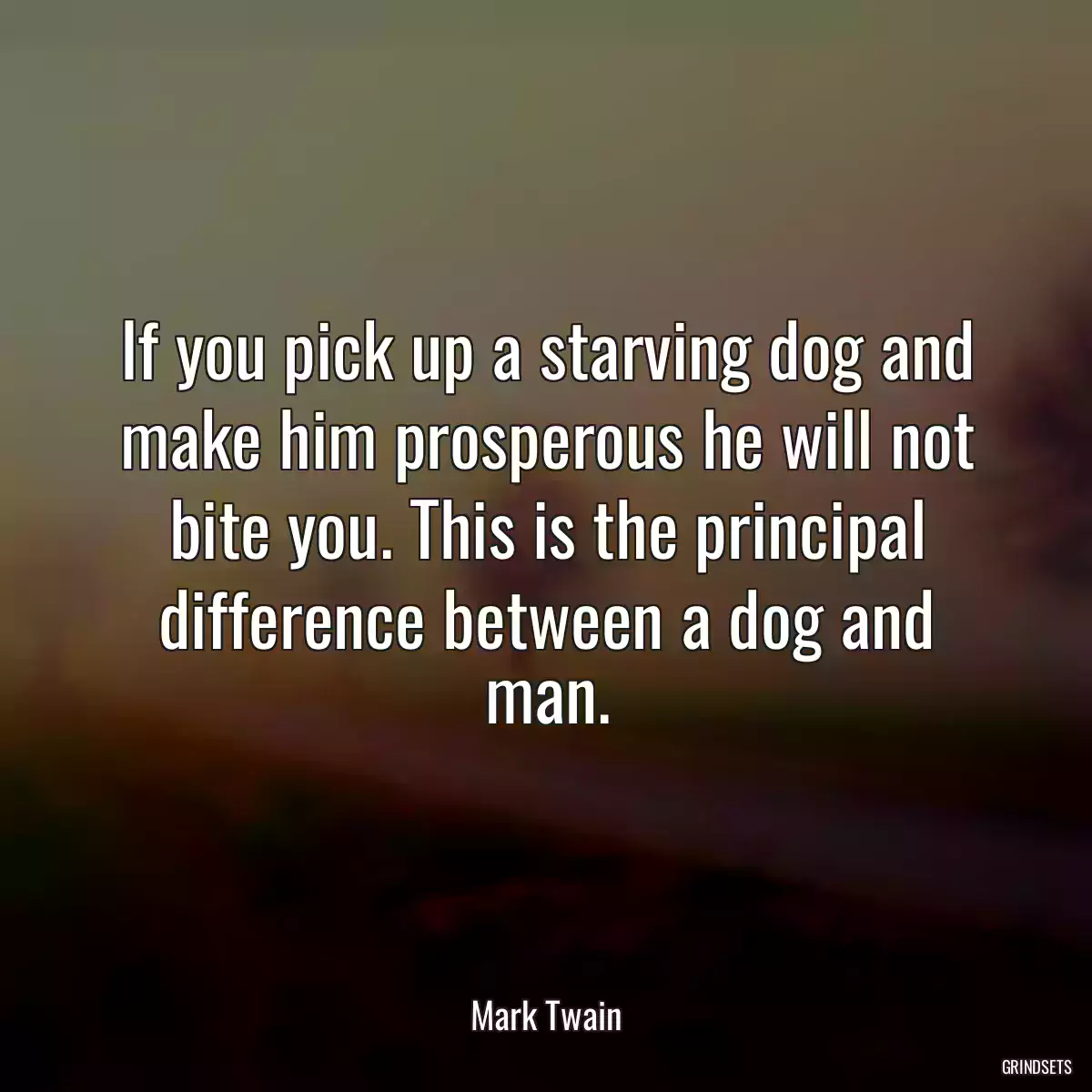 If you pick up a starving dog and make him prosperous he will not bite you. This is the principal difference between a dog and man.