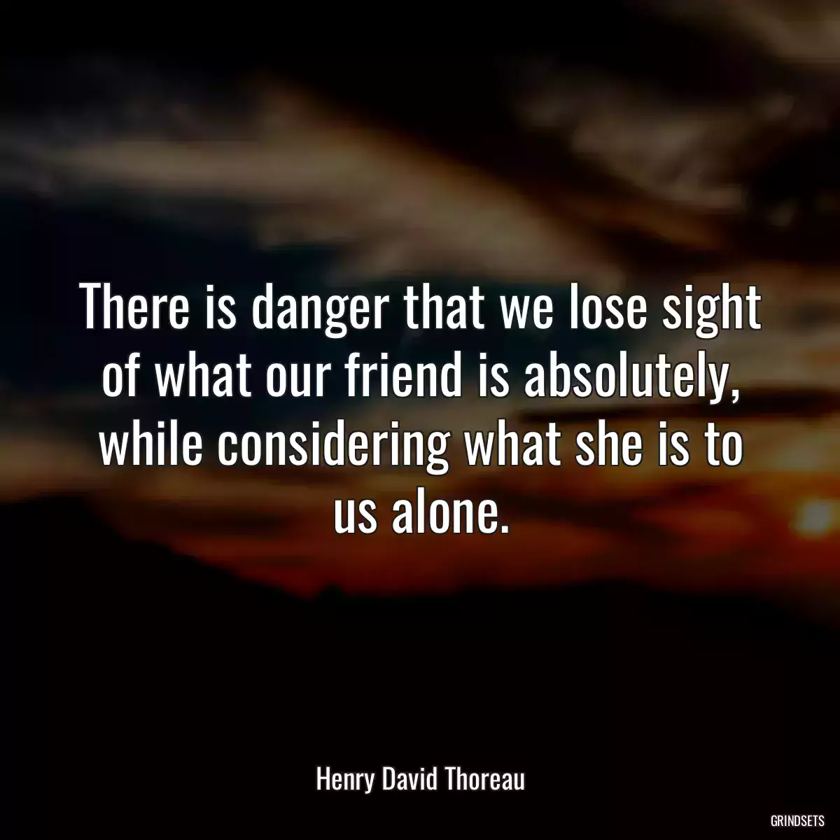 There is danger that we lose sight of what our friend is absolutely, while considering what she is to us alone.