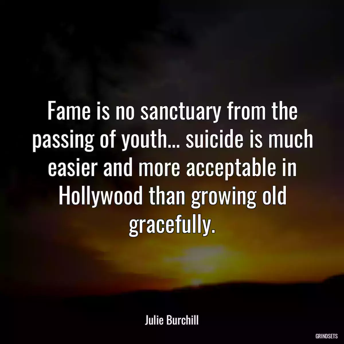 Fame is no sanctuary from the passing of youth... suicide is much easier and more acceptable in Hollywood than growing old gracefully.