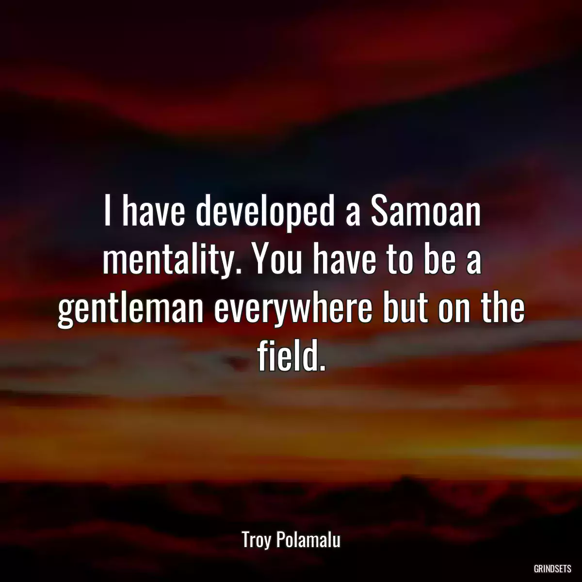 I have developed a Samoan mentality. You have to be a gentleman everywhere but on the field.