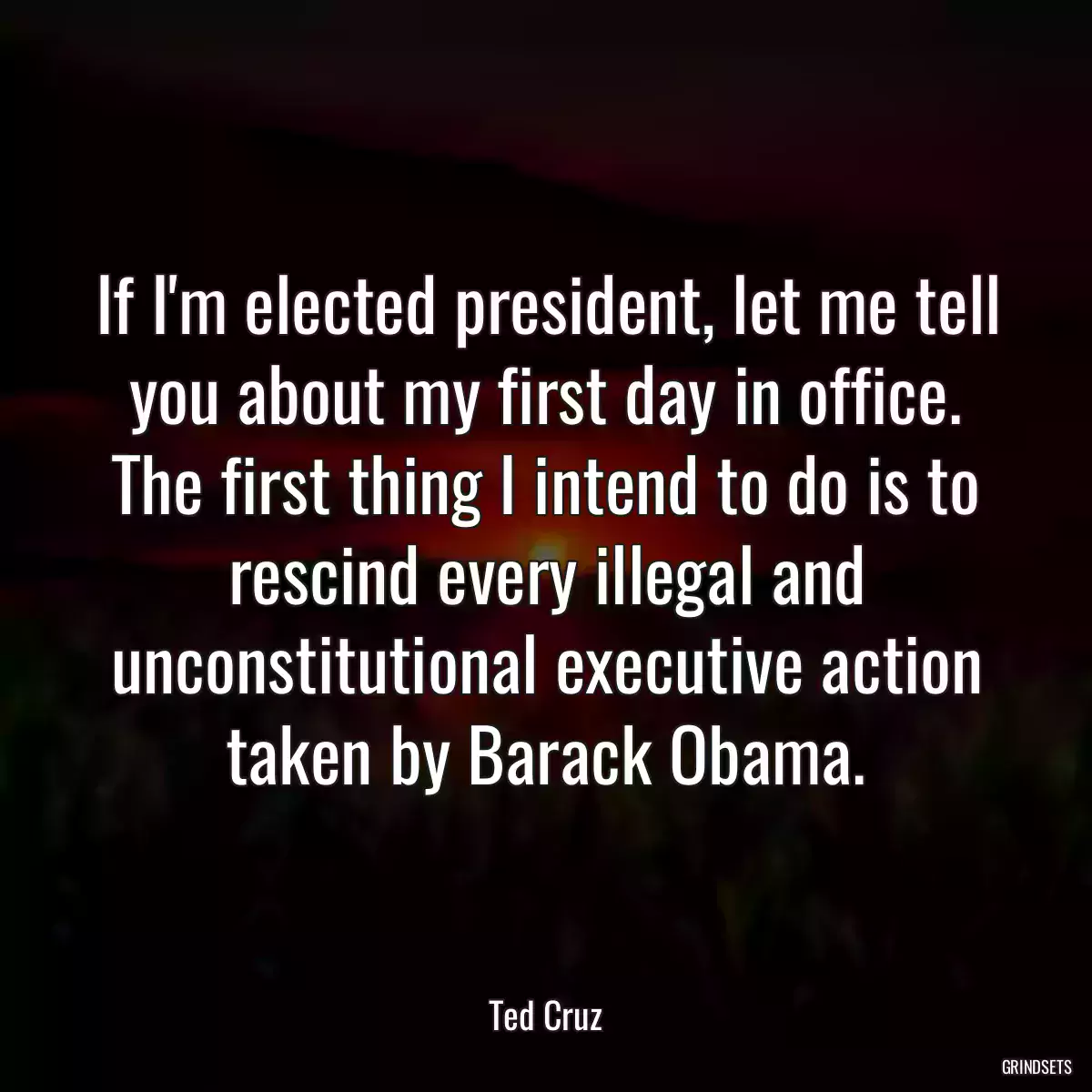 If I\'m elected president, let me tell you about my first day in office. The first thing I intend to do is to rescind every illegal and unconstitutional executive action taken by Barack Obama.